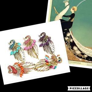 Vintage Art Deco era peacock hairpins